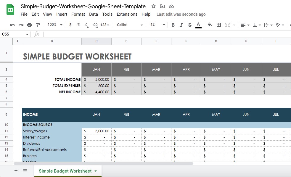 Simple Budget Template Google Sheet