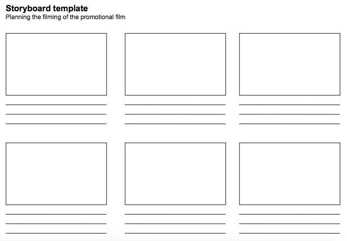 Storyboard template Planning the filming of the promotional film