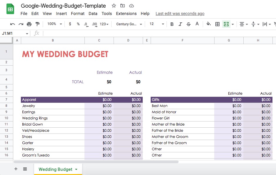 Wedding Budget Template