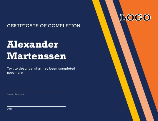 Word certificate of completion Dark Blue Orange