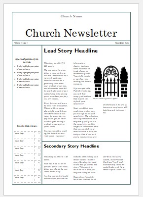 church newsletter templates publisher black and white simple
