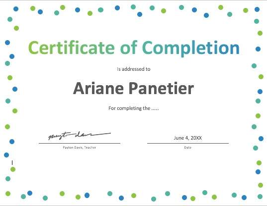 free certificate of completion templates for word Clean White Green