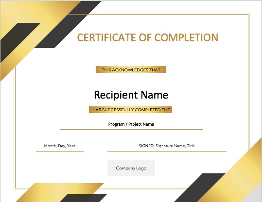 free certificate of completion templates for word GOLD