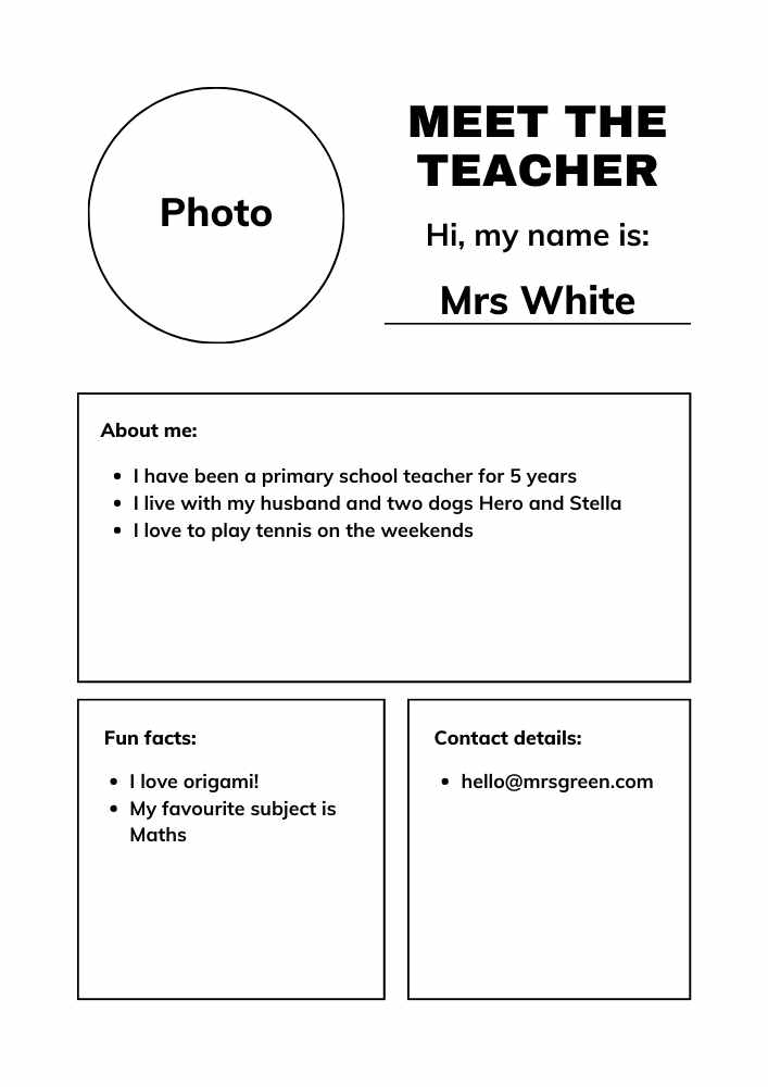 meet the teacher template blank white