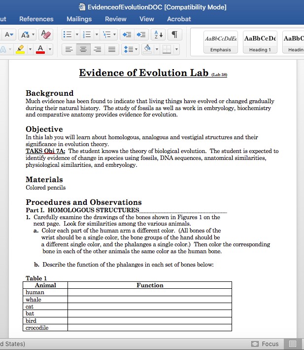Evidence Of Evolution Worksheet Edutechspot