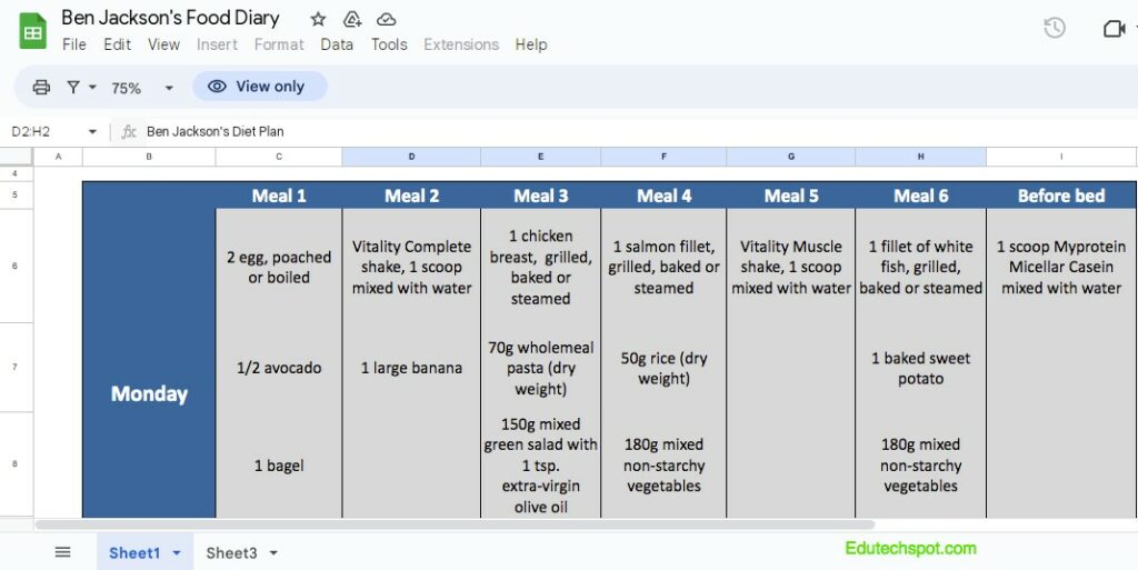Google Docs meal planner