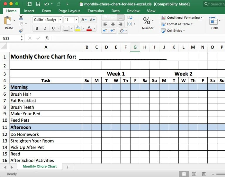 Chore Chart Template - Edutechspot