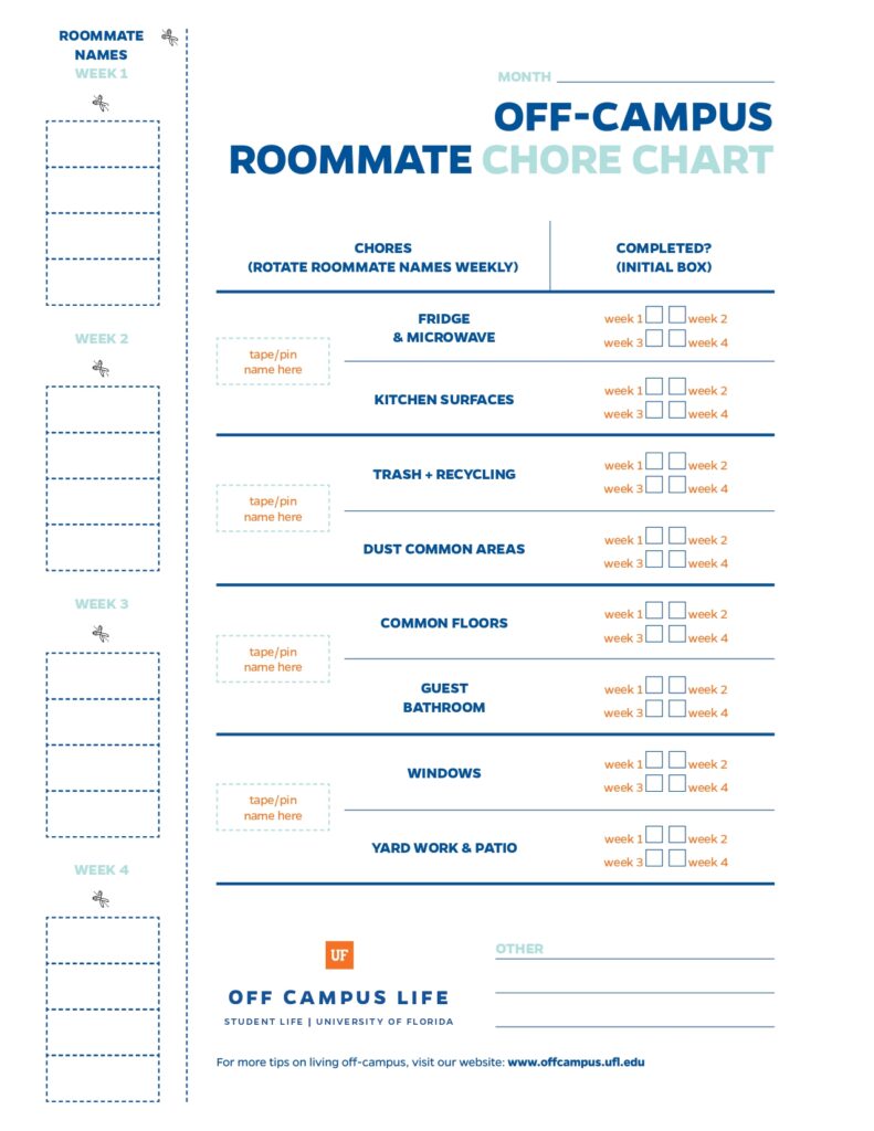 off campus roommate chore chart template