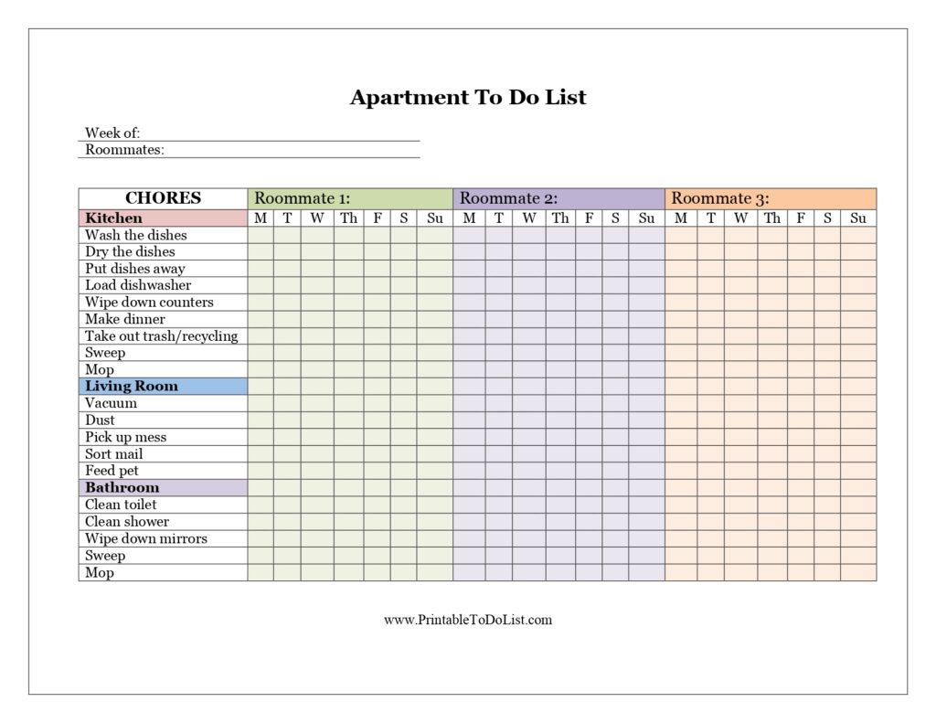 roommate chore chart apartment