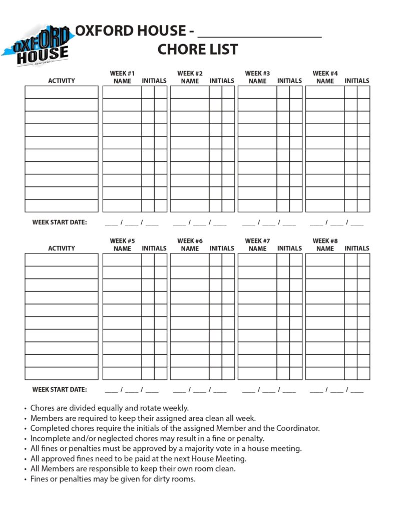 rotating chore chart template