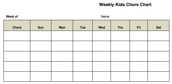 weekly chore chart template word