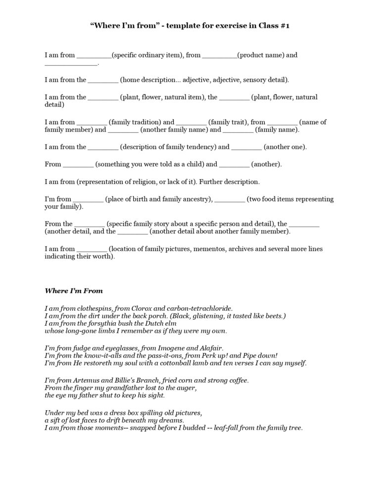 Where i am from poem template edutechspot