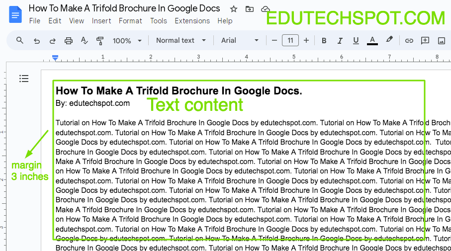 Fill in text content into the brochure in google docs
