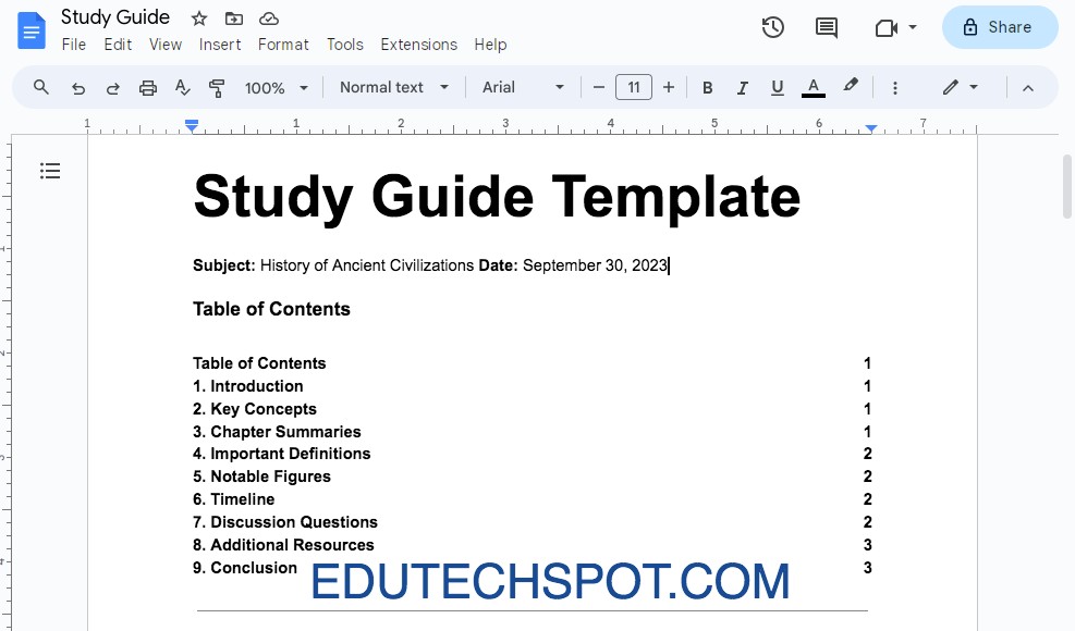 Study Guide Template Google Docs