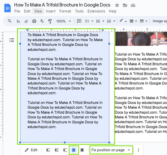 adding background to trifold brochure in google docs