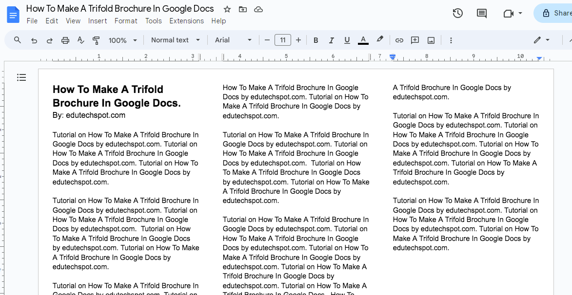 adjusting the content paragraph in trifold brochure google docs