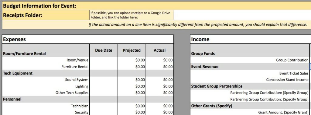 fundraising event planning template budget information