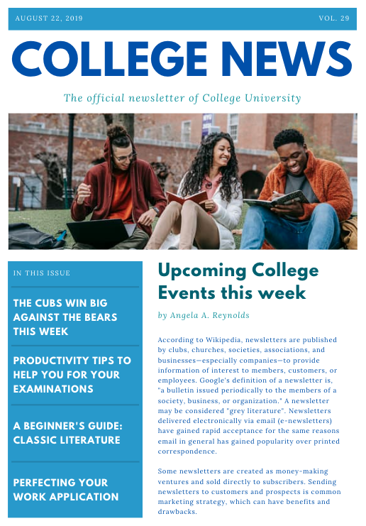 college newsletter template