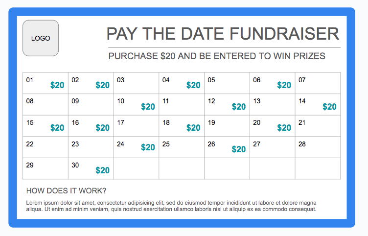 Pay the date calendar fundraiser template free Edutechspot