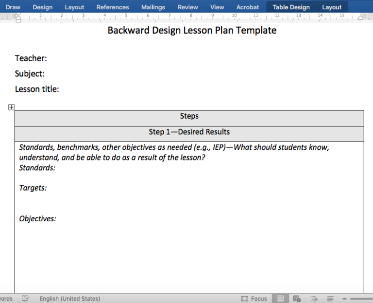 Backward Design Lesson Plan Template - Edutechspot